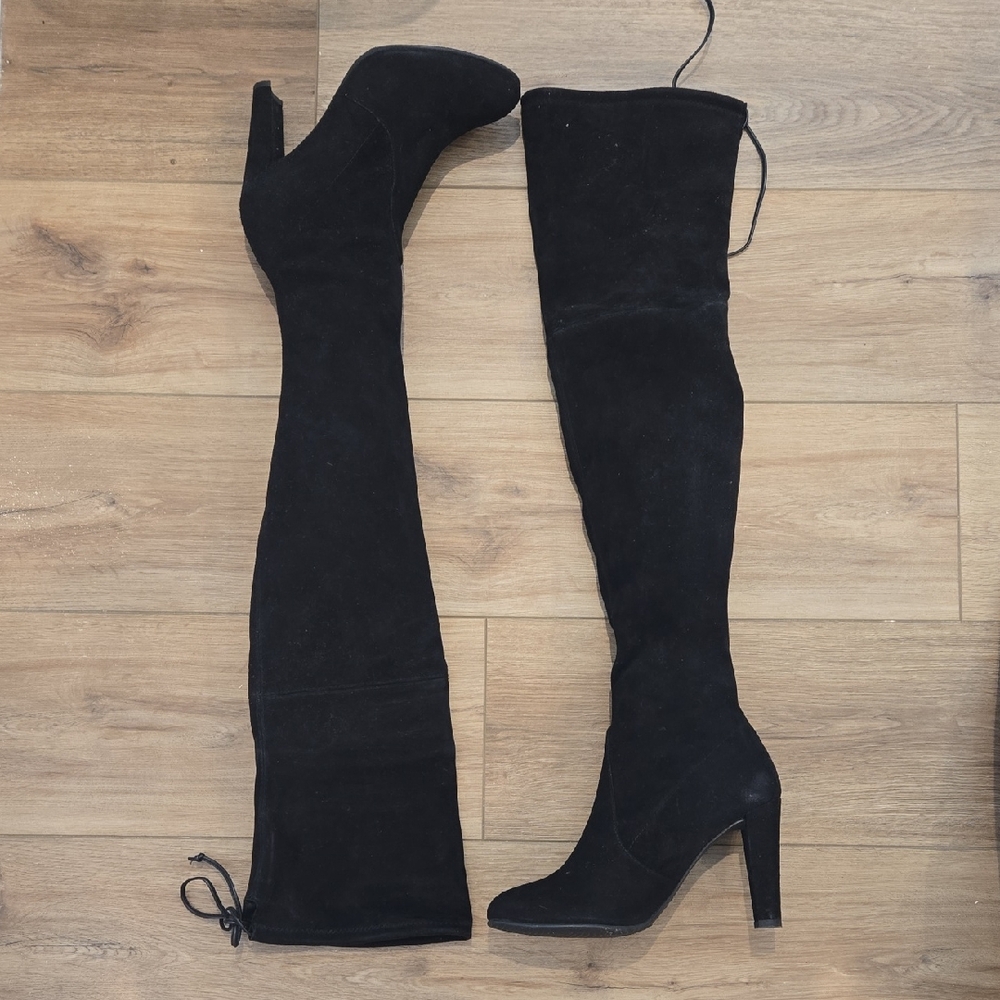 Stuart Weitzman Highland  Black Suede Over-the-Knee Boots Size 38 US 7.5
